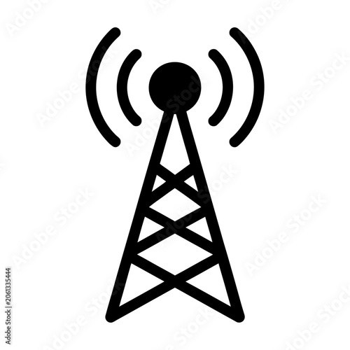 Communication antenna tower vector icon for wireless network and signal transmission
