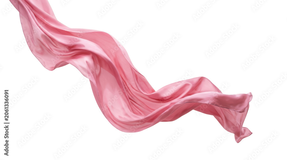 Obraz premium Flowing pink silk fabric isolated on transparent background