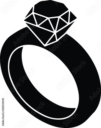 Silhouette vector wedding ring with a large brilliant cut diamond design