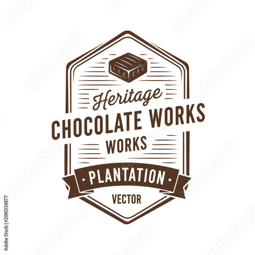 Heritage Chocolate Works logo with cocoa pod and chocolate bar.