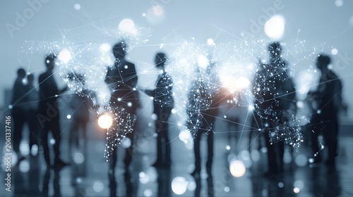 Business professionals using digital technology for global internet connectivity, online marketing, financial data analytics, banking innovation, big data management and international investment strat