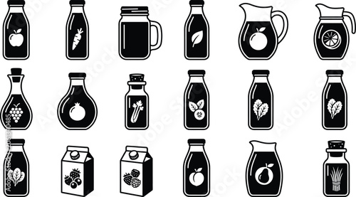 Photos Black and white of various liquor bottles and glasses, isolated on white backgro