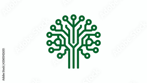 Green circuit tree icon for sustainable tech