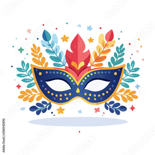 Colorful carnival mask with feathers and leaves illustration