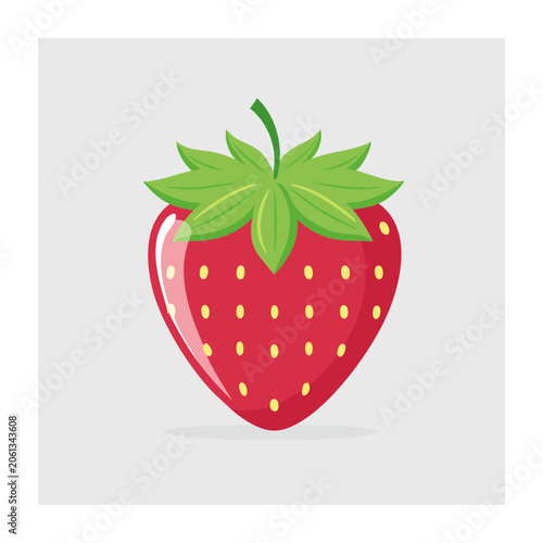 Red strawberry with green leaves illustration