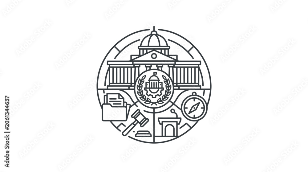 Fototapeta premium Comprehensive government and justice system circular icon set.