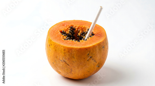 Fresh Ripe Papaya Fruit Halved and Ready to Drink as a Natural Healthy Smoothie Concept Beverage