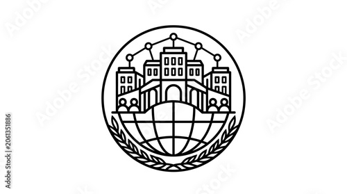 Global infrastructure and urban development line icon.