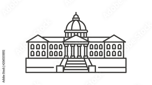 Detailed line art illustration of a government capitol building.