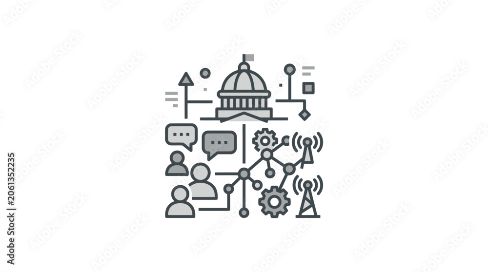 Fototapeta premium Digital governance and smart city network icon.