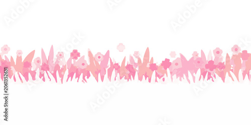 Floral ornament with pink blossoms and green grass black background