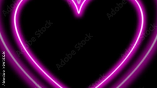 ハート　ネオン　CG  ループ動画　キラキラ　光る　ポップ　おしゃれ　拡大　Animated pink love heart that expands and shines.Glowing neon heart,black and pink background.Loop video.