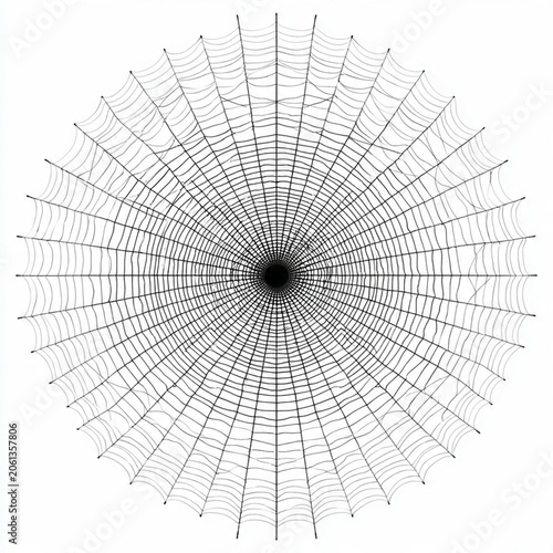 Detailed Black Spider Web Graphic Isolated on Solid White Background.