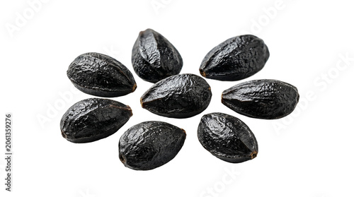 Group of black nigella sativa seeds isolated on white background with ingredient culinary isolated