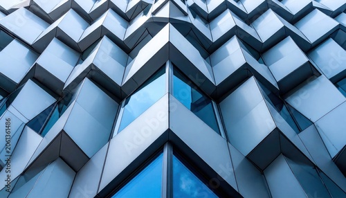 Symmetrical facade of contemporary skyscraper windows.