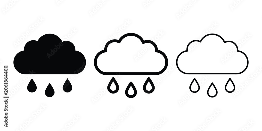 Obraz premium Rain cloud icon silhouette vector, bold outline and line art design