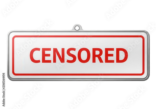 Red censored sign with white text isolated on transparent background