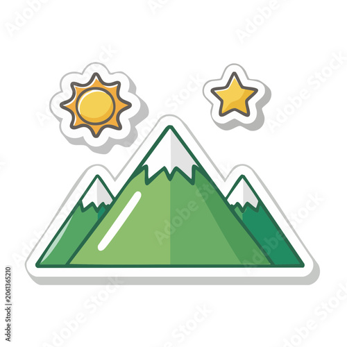 Flat design mountain landscape icon with sun and star
