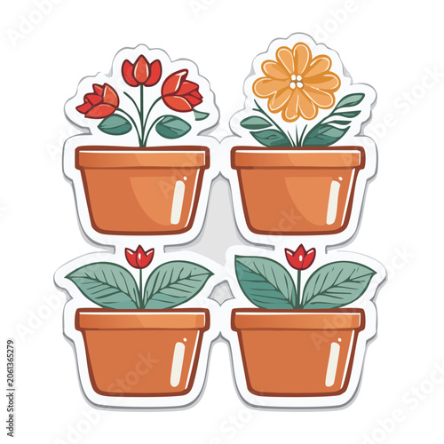 Flat Design Potted Plants Sticker Set