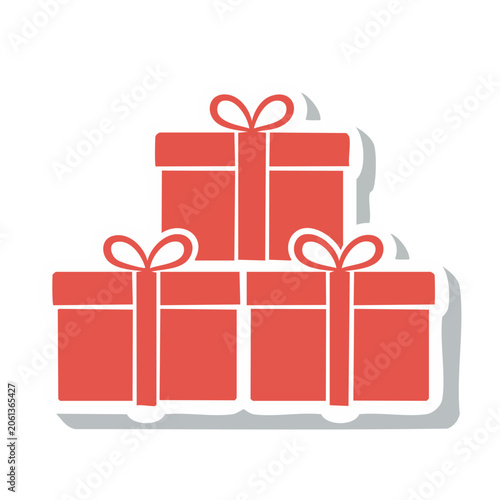 Stacked red gift boxes with bows icon