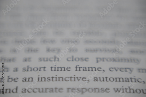 Book letters close up zoomed in black text on white paper macro