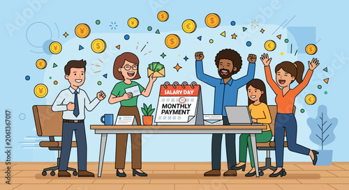 Happy Diverse Team Celebrating Monthly Payment and Salary Day Success