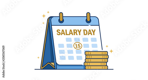 Salary Day Calendar Icon with Stack of Coins Illustration of payday income and financial planning concepts