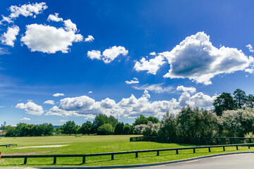 Vast Green Meadow Under Bright Cloudy Sky