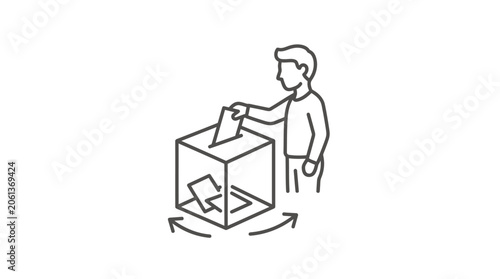 Man casting vote in ballot box illustration.