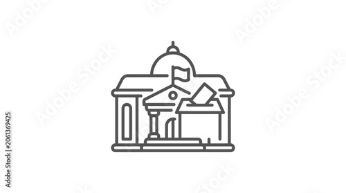 Government building icon with a ballot box for voting.