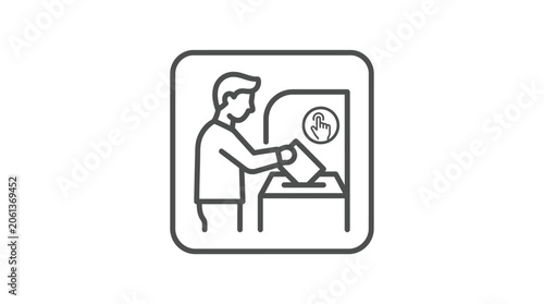 Person using digital voting machine or kiosk line icon.