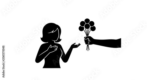 Photos Woman receives a beautiful bouquet of flowers from an anonymous hand, symbolizing a romantic gesture of appreciation and heartfelt connection
