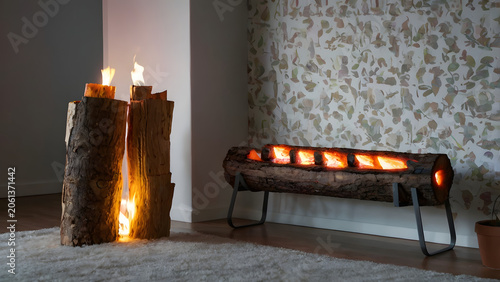 fireplace with burning candles