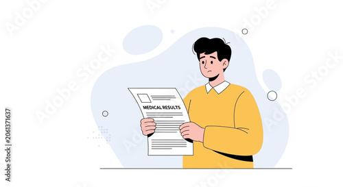Worried Man Holding Medical Results, Vector Illustration Concept of Health, Diagnosis, and Healthcare