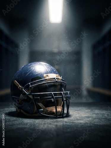 American Football Helmet Under Spotlight
