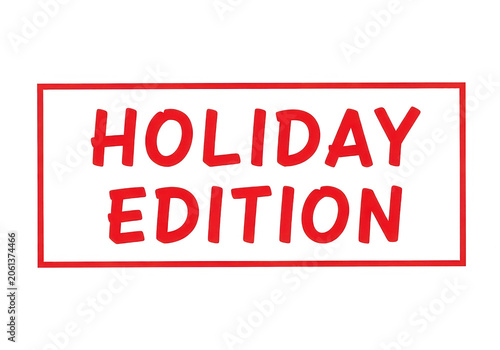 Red holiday edition banner with white text border isolated on transparent background
