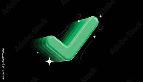 Green check 3d icon approval symbol modern design glossy style dark background validation concept success sign vibrant green check 3d icon with