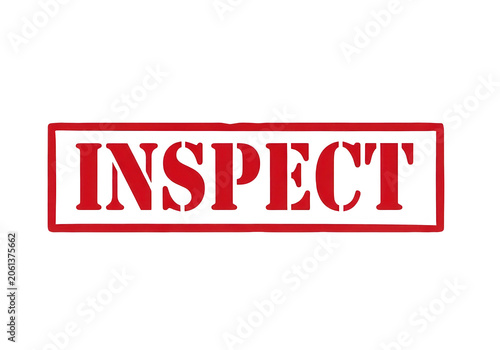 Red inspect stamp badge with bold white text on white background isolated on transparent background