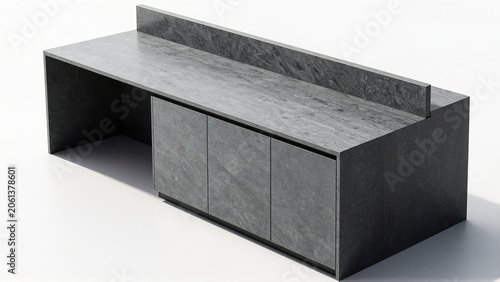 Modern Minimalist Grey Stone Office Desk with Storage