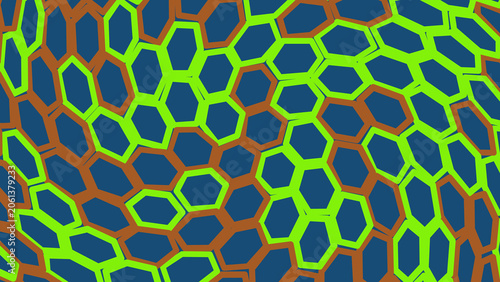 Abstract green hexagon pattern with blue background