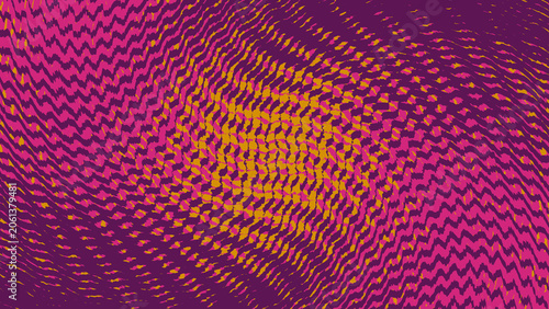 Abstract digital pattern with purple and orange wave shapes