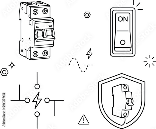 Φωτογραφία Circuit Breaker and Electrical Safety Icon Set Featuring Power Switches, Protect