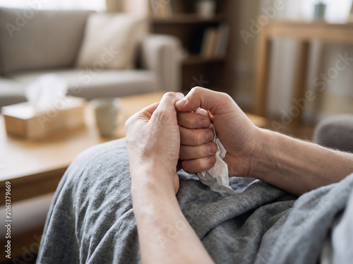 Closeup of person hands, anxiety and mental health problem, therapy and psychology with trauma. Fear, crisis and stress with depression, mistake and disaster with panic, abuse or addiction with pain