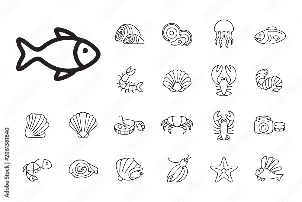 Obraz premium Fish and Shellfish Symbol Pack for Grocery, Market, and Culinary Branding