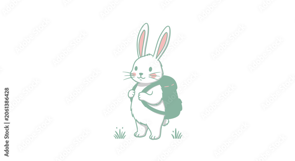 Obraz premium Cute Cartoon Bunny Wearing a Backpack for School or Adventure