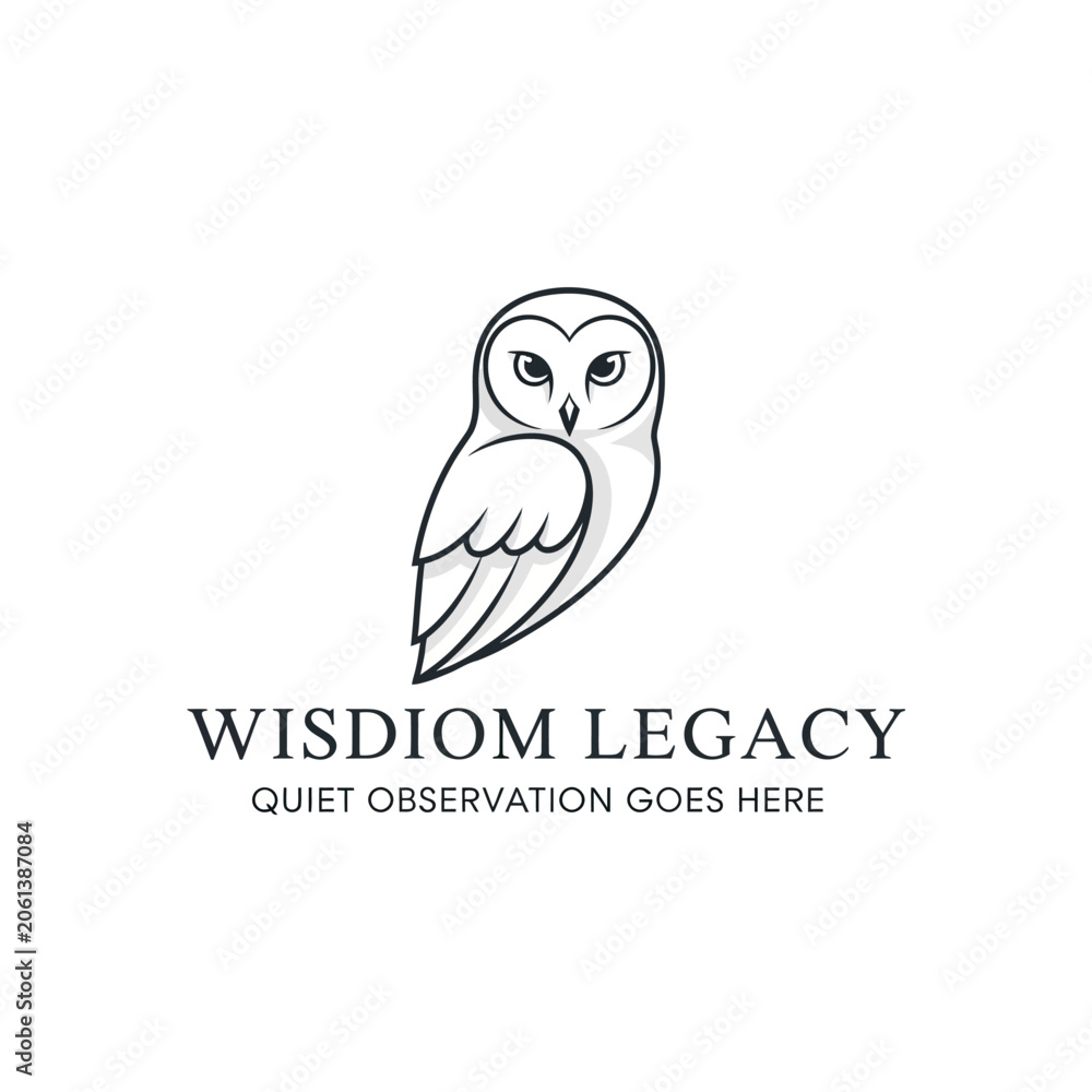 Naklejka premium Minimalist owl line art logo design representing wisdom and quiet observation.