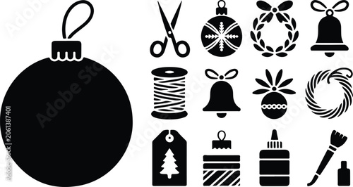 Christmas craft icons. 13 DIY holiday vector elements.