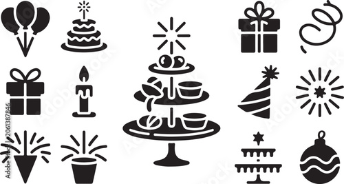 Celebration party icons, holiday event vector set