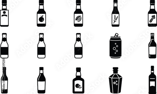 Konstfotografi Black and white of wine bottles, flasks, and jugs in various shapes glass bottle