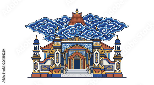 Ornate Traditional Building with Blue Cloud Ornaments